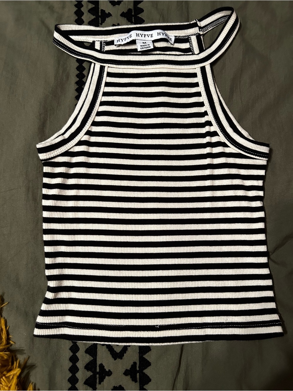 HYFVE Black & White Striped Ribbed Halter Tank